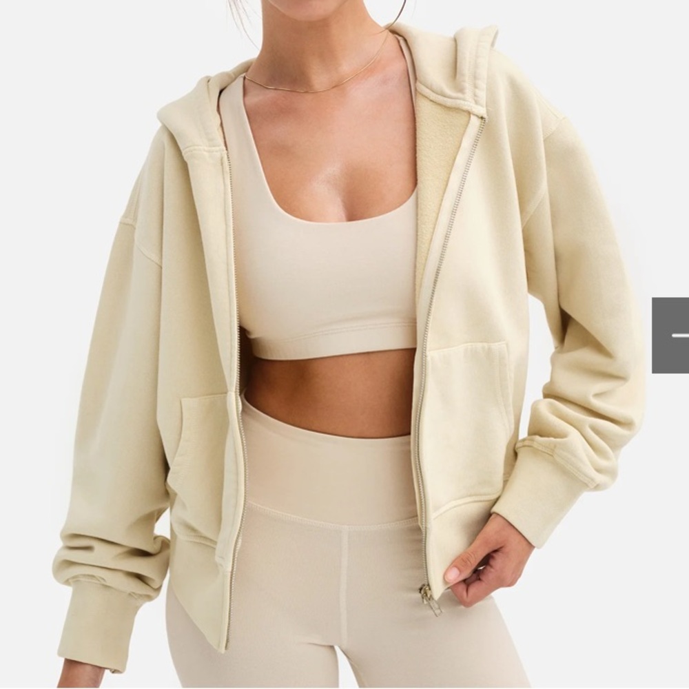 NWT MATE the label organic zip up hoodie in bone